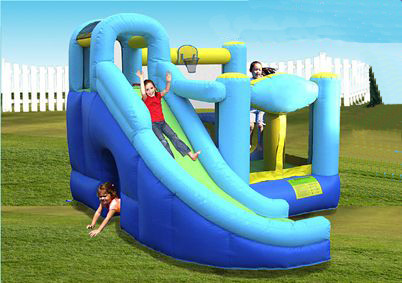 Quality PVC Tarpaulin Inflatable Amusement Park , Blue / Red Mini Bouncer With Slide wholesale