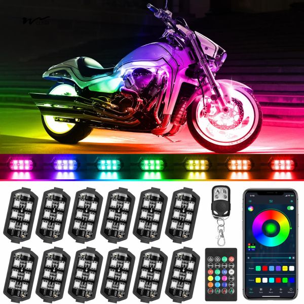 12 Pcs Motorcycle LED Light Kit APP/RF Control Waterproof 16 Million Color Brake