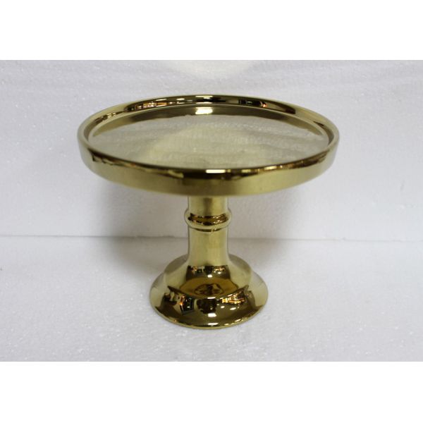 Quality Gold Plated Ceramic Cake Stand  Round Chrome With Plates Dolomite Material wholesale