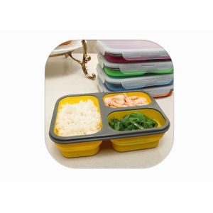 3 Grid Collapsible Silicone Food Storage Containers Leak Proof Silicone Folding