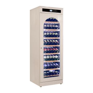 China Modern Light Beige Solid Wood Kitchen Wine Cooler with Digital Control Panel and Arched Glass Door on sale