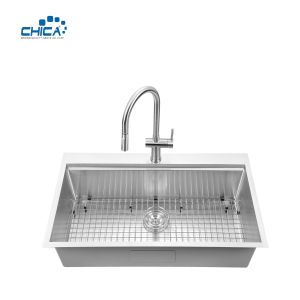 China 33x22x10 single bowl SUS304 stainless steel commercial topmount handmade house kitchen sink with faucet on sale