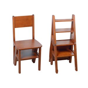Ladder Back Wooden Folding Dining Chair Multi Functional Transformed Chair