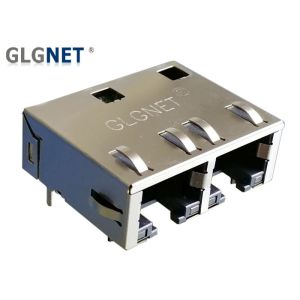 Magnetic RJ45 Connector 2 ports ganged RJ45 Jack Assembly with EMI Tabs Latch