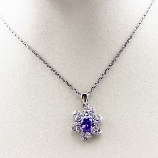 Sterling Silver Cable Chain Oval Green Cubic Zircon Pendant Necklce (P10)