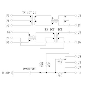 RT1-364A1R1A 10/100 Base-T Magnetic RJ45 Jack / 90 Degree PCB Mounting Connector
