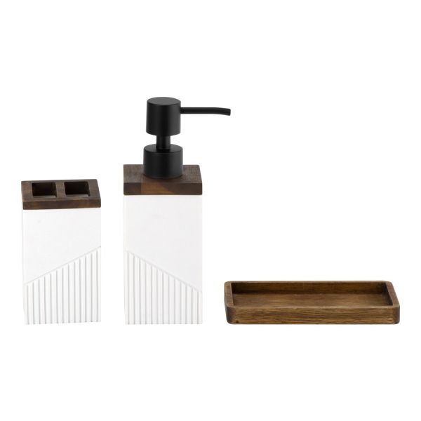 Quality Elegant White Polyresin Bathroom Caddy with Wood Part Keep Your Bathroom Tidy and Stylish wholesale