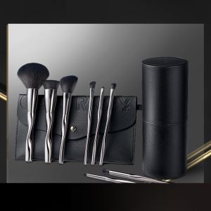Black 8pcs Unbranded Makeup Brush Set Synthetic Fiber With Bag