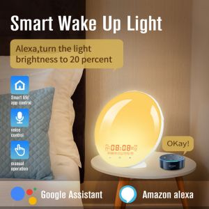 2022 New Smart APP Sunrise Wake up Light Alarm Clock with 8 Natural Music