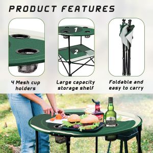 Folding Chair Table Camping Set, Table with 4 Cup Holders, Collapsible Canvas