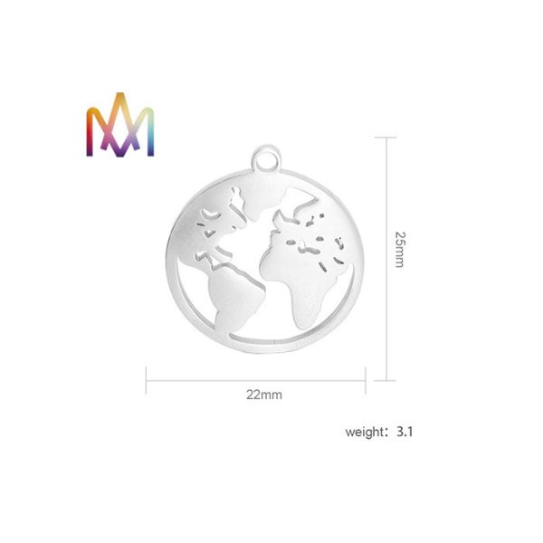 20x25mm Hollow Shaped Flat Globe Engraved Bracelet Charms