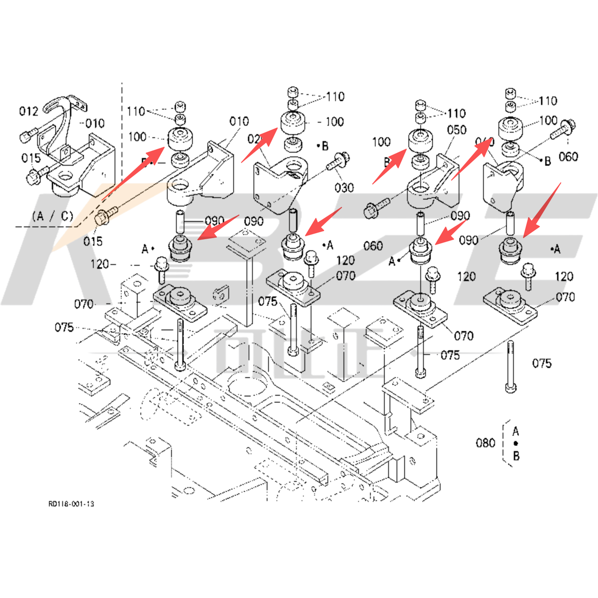 KBZE RD411-42153 KUBOTA V2203 V2403 & ISUZU 3AB1 ENGINE 4246159 4246160 MOUTING RUBBER FITS U45 U50 KX121 KX161 HITACHI EX50UR