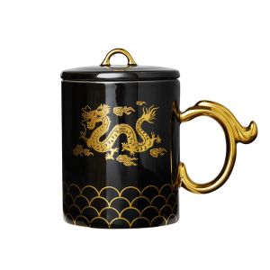 Custom Ceramic Mug Gold Handle Mug With Dragon Pattern