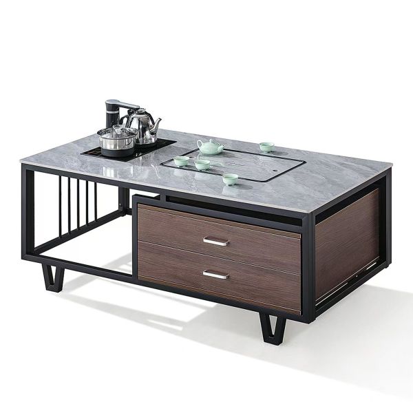Quality Modern Rectangular Rock Slab Top With Metal Frame Kettle Office Furniture Office Tea Coffee Table wholesale