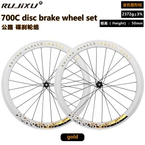 36T Ratchet 700c 50mm Wheelset White Ring Straight Pull 700c Disk Brake Wheelset