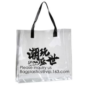 Custom Logo Printing Pvc Transparent Tote Clear Shopping Bags With Handles,