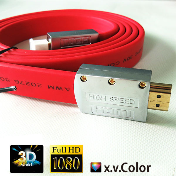 2016P Flat HDMI Cable with metal shell 24k gold Plated connector with red and