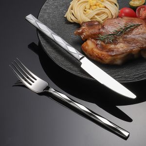 Silverware Set Diamond Cut Pattern Stainless Steel Cutlery Set Mirror Polished