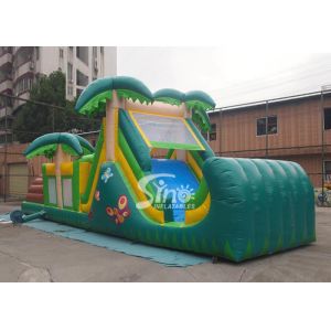 12m Long Outdoor Kids Jungle Inflatable Obstacle Course With Big Fun Slide