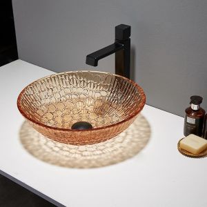 China Custom Glass Shallow Round Vessel Sink Large Modern Round Crystal on sale