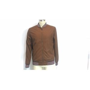 Zip Through Tan PU Leather Bomber Jacket With Tipped Rib Trim TW83211