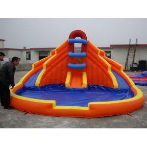 Blue Inflatable Amusement Park , Mini Bouncer With Double Water Slide