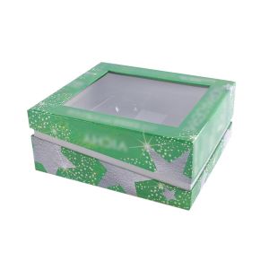 ISO9001 Green Cosmetic Gift Boxes Clear Window With Hypotenuse Lip
