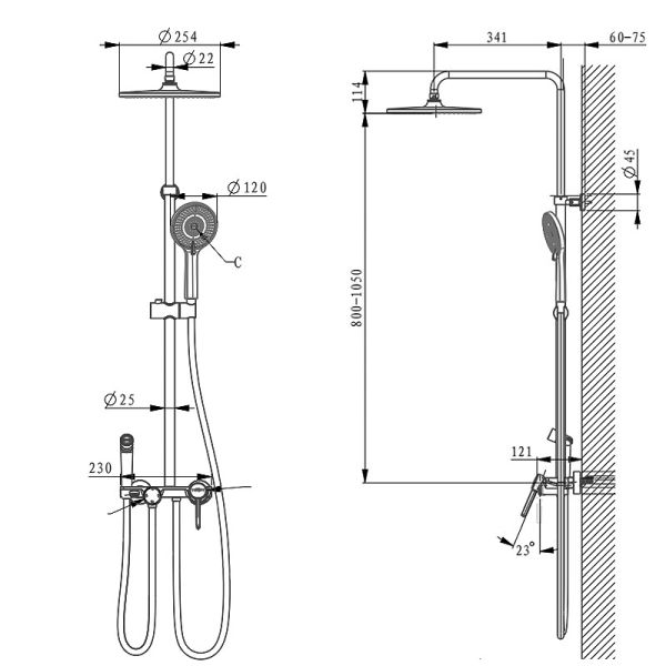 Wall Mounted Hand Shower Mixer Set Bathroom Rain Shower