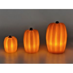 Wax Pumpkin LED Light 3pk With Freehand Sketch 10*10*15cm 8*8*12cm 6.5*6.5*7.5cm