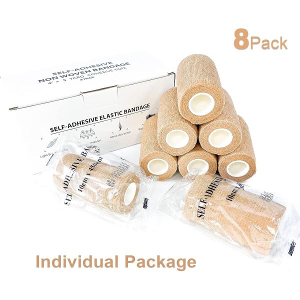 Beige-Self Adhesive Cohesive Bandage Wrap, Self Adherant Non-Woven Wrap Rolls,