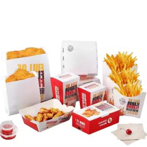 Custom Logo Sized Disposable Boxes for Fried Chicken Fries Sandwich Burger