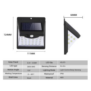 IP65 SMD2835 LED PIR Motion Sensor Wall Light Solar Powered For Garden