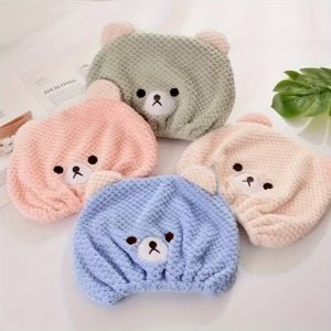 China Cute Bear Cartoon Quick-Dry Hair Towel Wrap – Soft, Absorbent & Adorable Design on sale