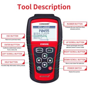 Automotive Read Erase OBDII Engine Code Reader KONNWEI KW808 With 2.8" Screen