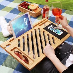 Portable Phone Holder Bamboo Laptop Tray Desk Multifunctional