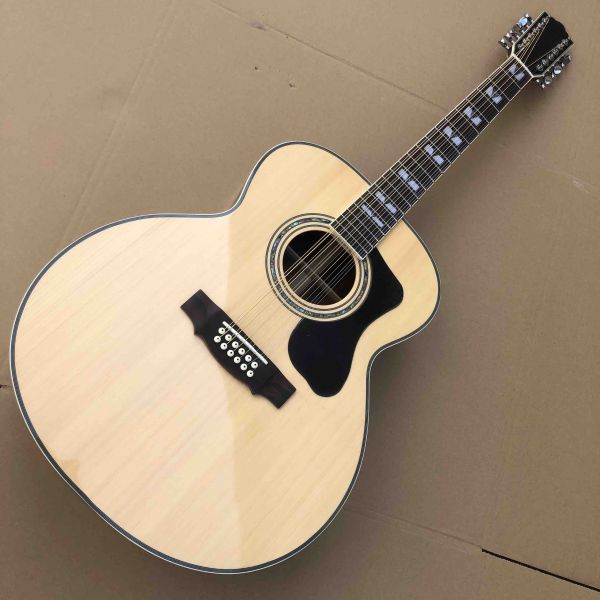 Quality Top quality solid top custom guild jumbo 12 strings gloss finishing acoustic electric guitar 12 string guitar wholesale