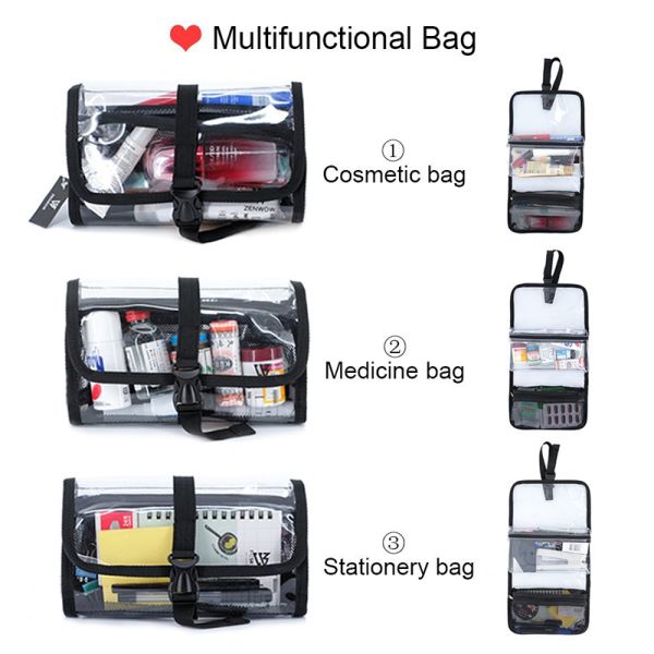 Multifunctional Transparent PVC Cosmetic Toiletry Bag For Travel / Daily Use
