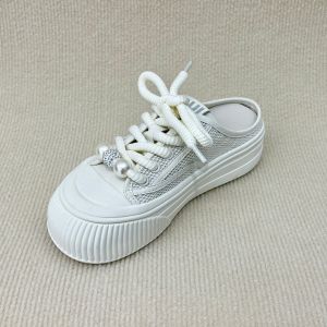 Comfort Womens White Mules Canvas Platform Shoes With Lace Up