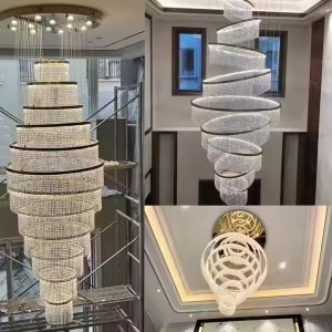 Crystal Modern Staircase Chandelier Lighting , Custom Large LED Pendant Light