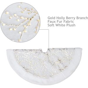 hristmas Tree Skirt with Golden Berries, 32Inches Faux Fur Plush Tree Skirt for