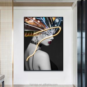 Modern Style 3D LED Portrait Poster Printed On Canvas Wall Art For Entrance