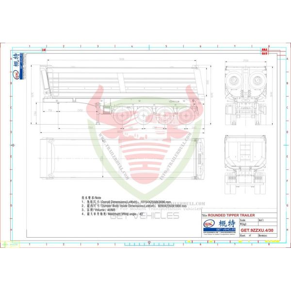 40 Cbm U-Type Tipping Trailer with Four Axles