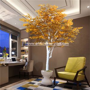 Bleach White Trunk Silk Cloth Leaves Artificial Evergreen Trees For Home