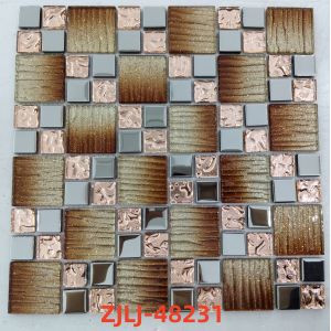Cheap Beveled Edge Crystal Glass Mosaic Brown Golden Gradient Mixed Color For Wall for sale