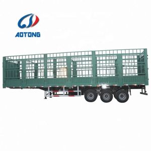 60 Ton 3 Axle Open Cargo Flatbed Stake Fence Trailer with 13mm Thickness Leaf