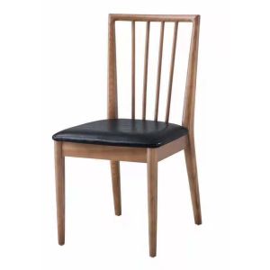 Stackable Cafeteria Antique Oak Dining Chairs With Leather Seat