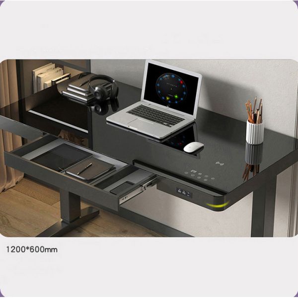 Customized White Black Wooden Electric Standing Desk with Drawers and Memory
