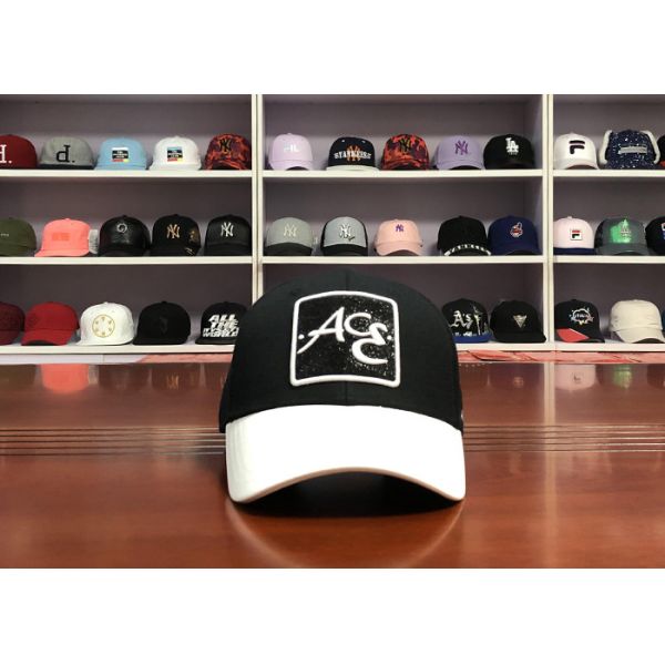 Customize ACE mix color black and white 6panel structured baseball caps hats