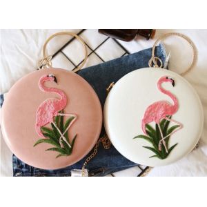 Trendy Cute Flamingos Embroidered Evening Bag With Sparkle Crystal Handle