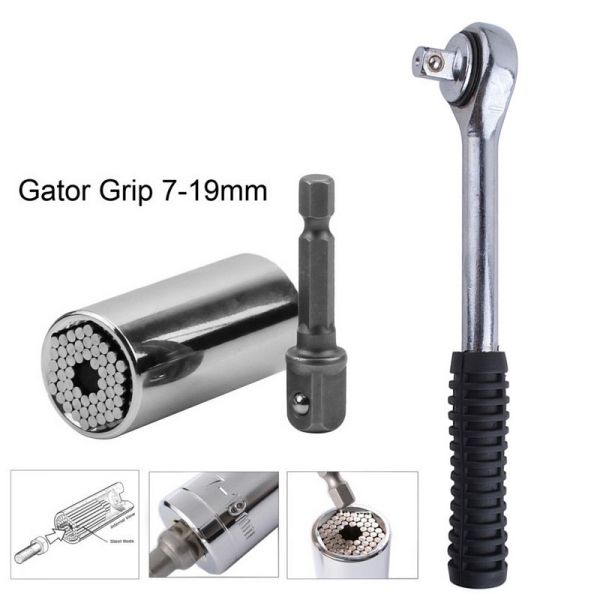 Quality 7-19mm Universal Socket Wrench with Drill Adapter+3/8" 39 Teeth 7.5-inch Ratchet Socket Wrench Spanner Tool wholesale